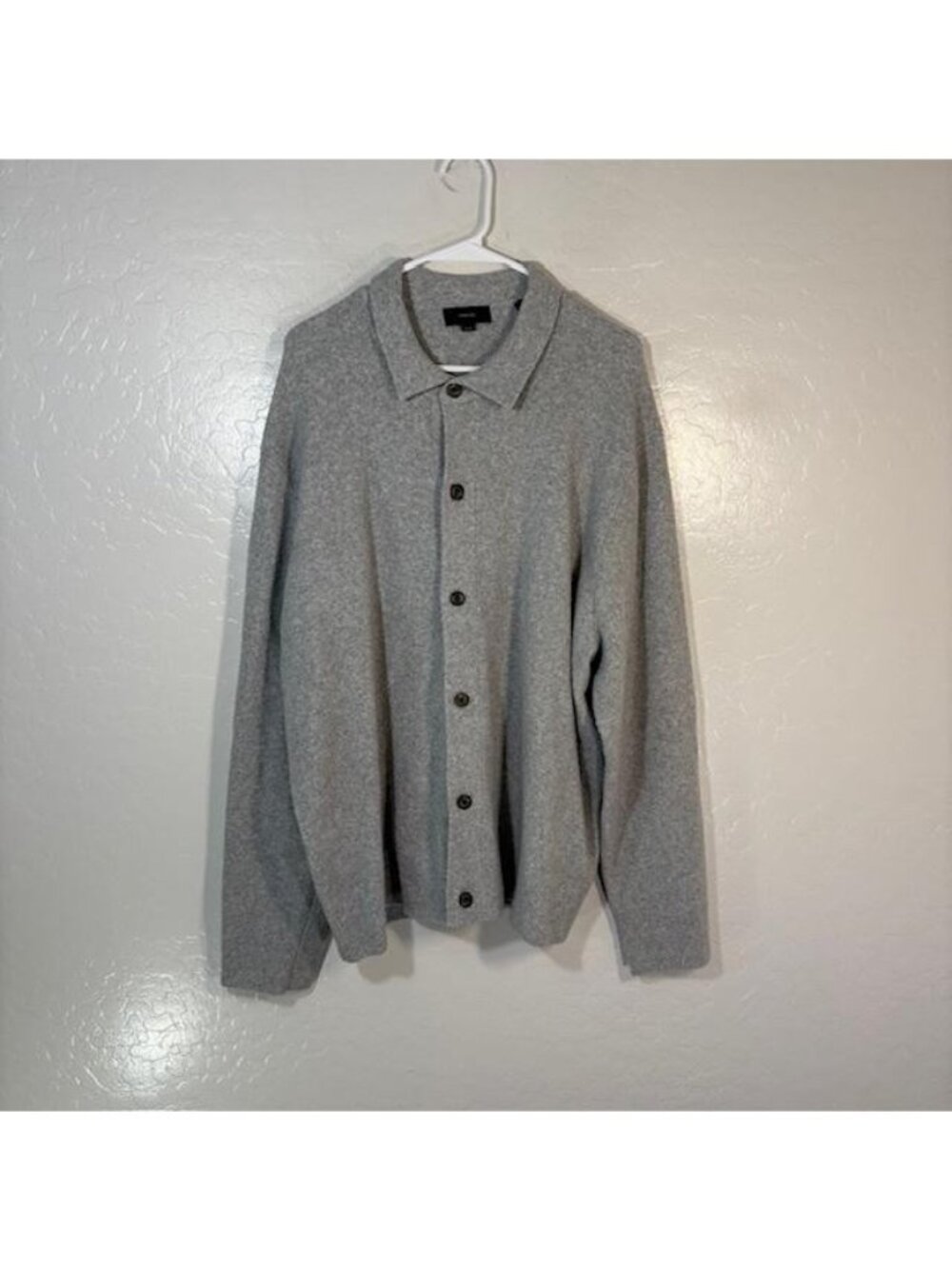 Vince Sweater Mens XL Gray Button Front Collared Knit Cardigan Cashmere Blend